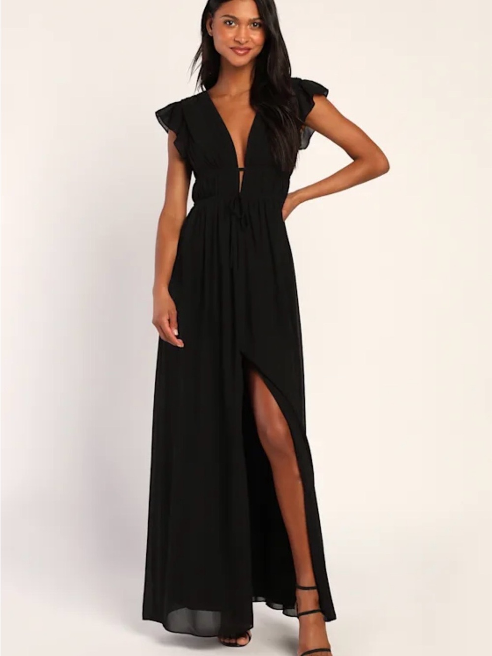 Lulus I'm All Yours Black Ruffled Maxi Dress Medium New